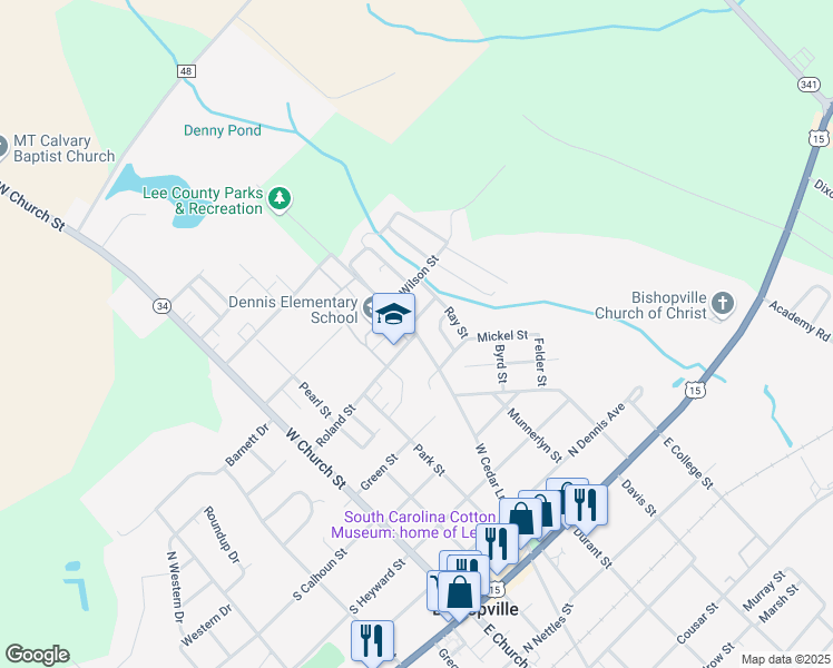 map of restaurants, bars, coffee shops, grocery stores, and more near 321 Roland Street in Bishopville