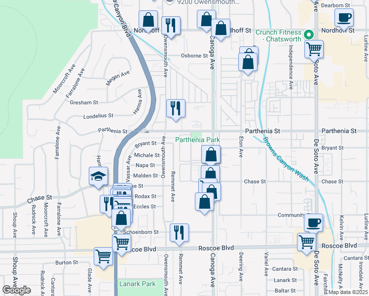map of restaurants, bars, coffee shops, grocery stores, and more near 8601 International Avenue in Los Angeles