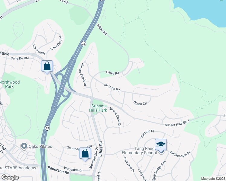 map of restaurants, bars, coffee shops, grocery stores, and more near 2142 Calle Riscoso in Thousand Oaks