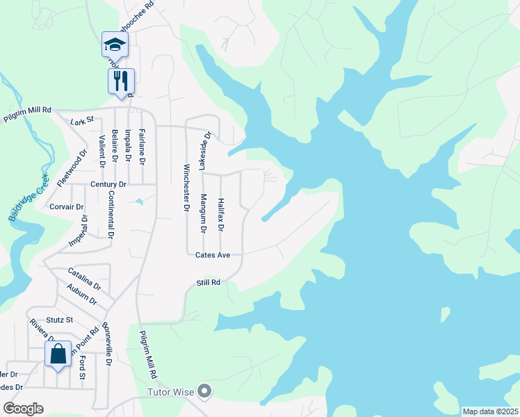 map of restaurants, bars, coffee shops, grocery stores, and more near 3520 Still Road in Cumming