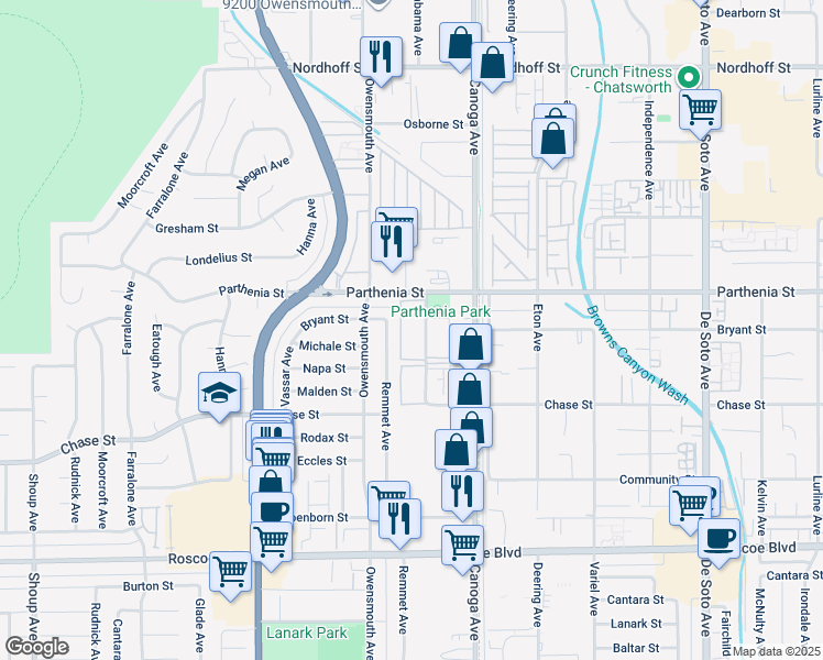 map of restaurants, bars, coffee shops, grocery stores, and more near 8601 International Avenue in Los Angeles