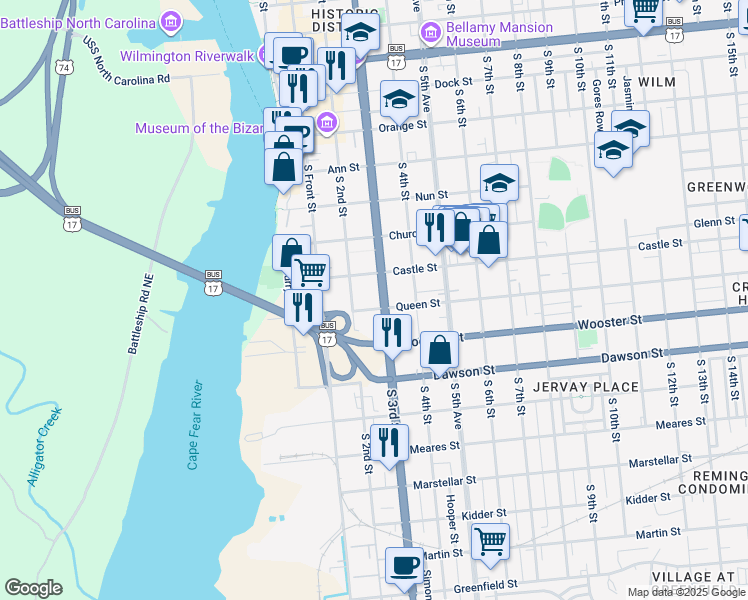 map of restaurants, bars, coffee shops, grocery stores, and more near 618 South 3rd Street in Wilmington