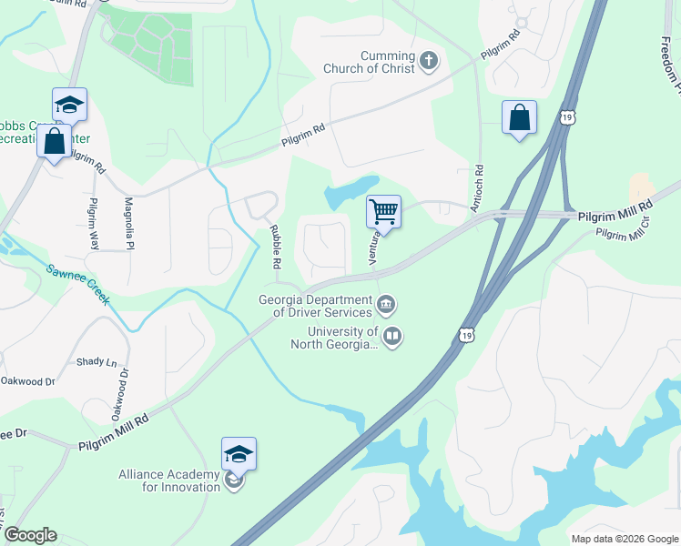 map of restaurants, bars, coffee shops, grocery stores, and more near 1728 Indian Way in Cumming