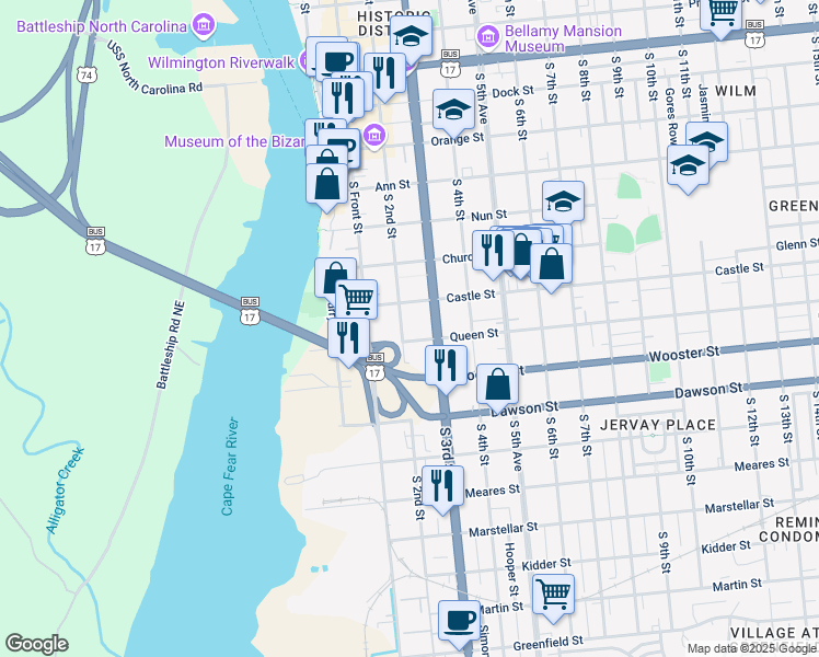 map of restaurants, bars, coffee shops, grocery stores, and more near 617 South 2nd Street in Wilmington