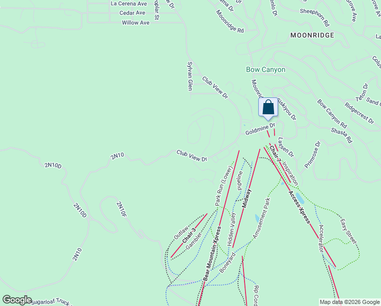 map of restaurants, bars, coffee shops, grocery stores, and more near 1442 Club View Drive in Big Bear Lake