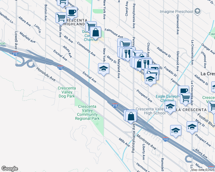 map of restaurants, bars, coffee shops, grocery stores, and more near 3346 Altura Avenue in Glendale