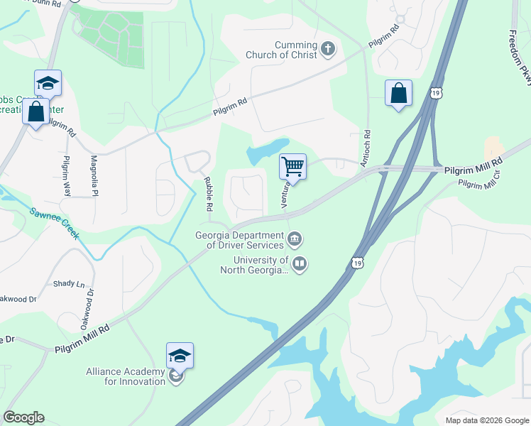 map of restaurants, bars, coffee shops, grocery stores, and more near 1728 Indian Way in Cumming