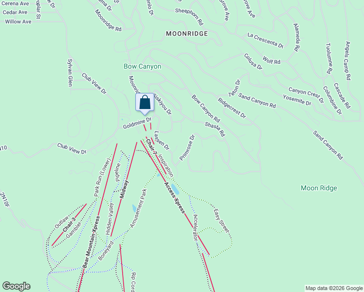 map of restaurants, bars, coffee shops, grocery stores, and more near 1381 Lassen Court in Big Bear Lake