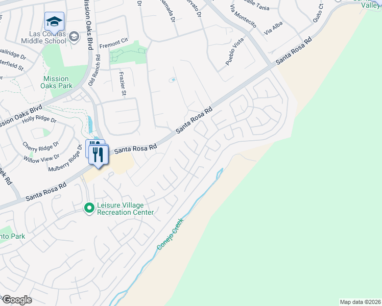 map of restaurants, bars, coffee shops, grocery stores, and more near 35107 Village 35 in Camarillo