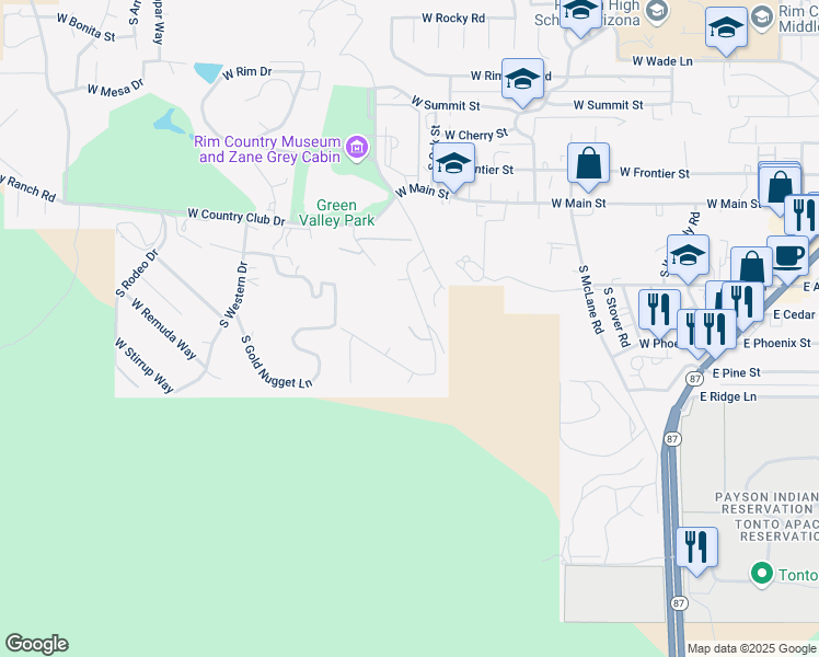 map of restaurants, bars, coffee shops, grocery stores, and more near 909 West Skyline Circle in Payson