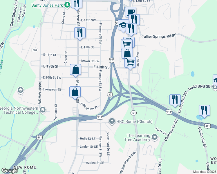 map of restaurants, bars, coffee shops, grocery stores, and more near 111 Hosea Street in Rome