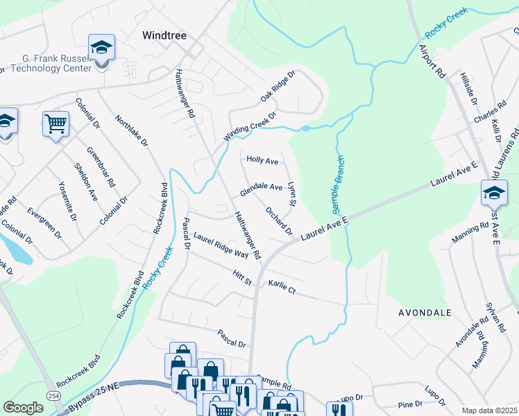 map of restaurants, bars, coffee shops, grocery stores, and more near 209 Orchard Drive in Greenwood