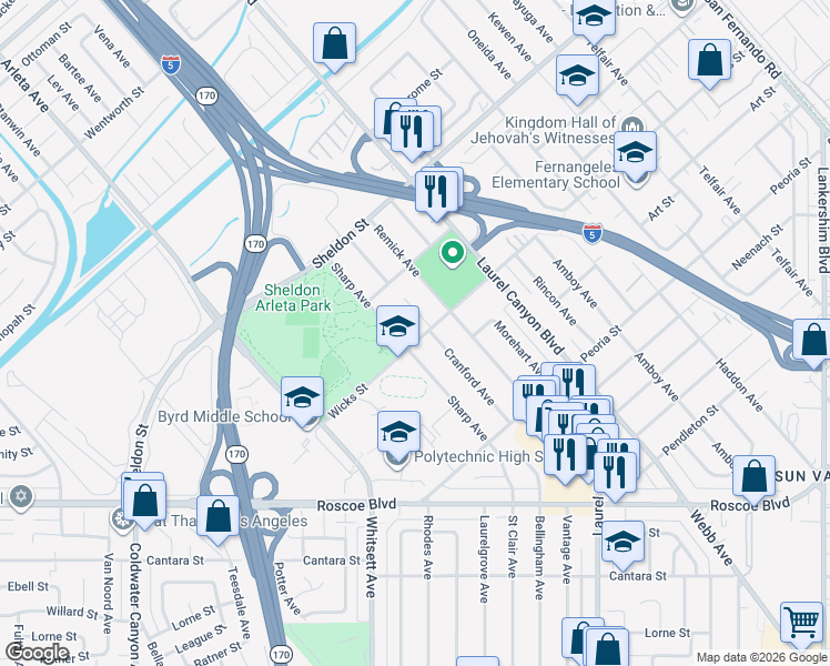 map of restaurants, bars, coffee shops, grocery stores, and more near 8660 Sharp Avenue in Los Angeles