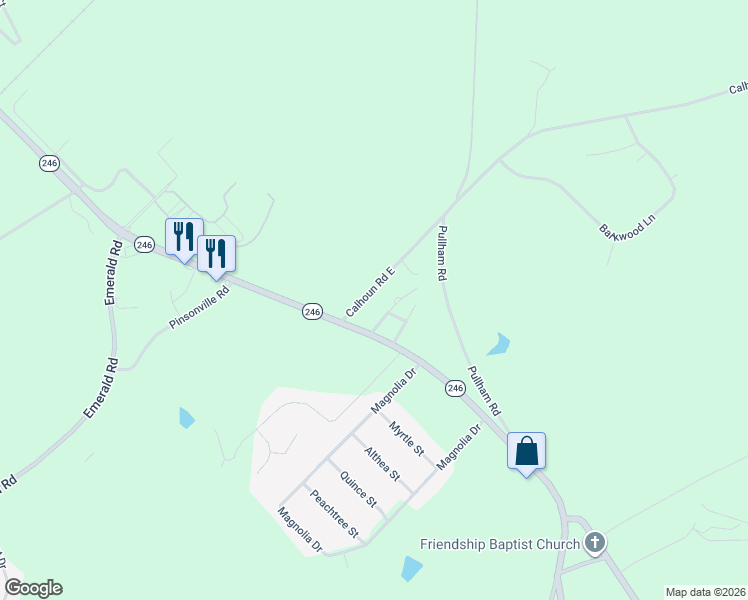 map of restaurants, bars, coffee shops, grocery stores, and more near 112 Calhoun Road East in Greenwood
