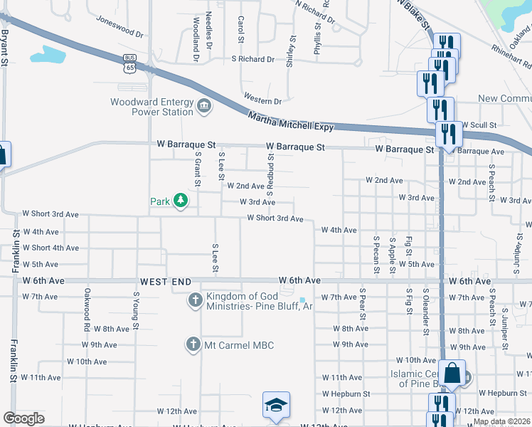 map of restaurants, bars, coffee shops, grocery stores, and more near 4613 West Short 3rd Avenue in Pine Bluff