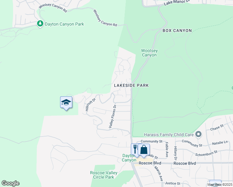 map of restaurants, bars, coffee shops, grocery stores, and more near 23955 Oakmont Place in Los Angeles