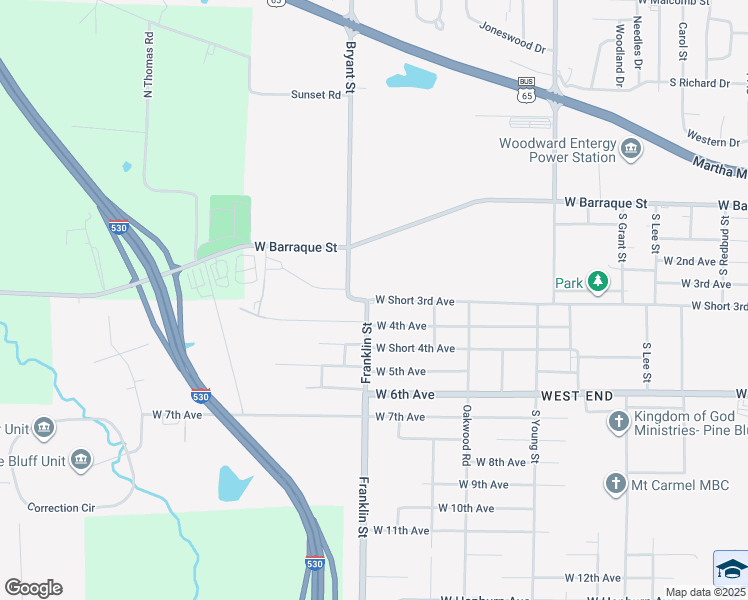 map of restaurants, bars, coffee shops, grocery stores, and more near 5812 West Short 3rd Avenue in Pine Bluff