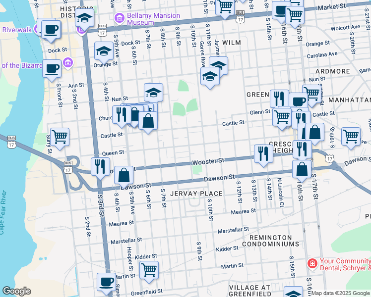map of restaurants, bars, coffee shops, grocery stores, and more near 703 South 9th Street in Wilmington