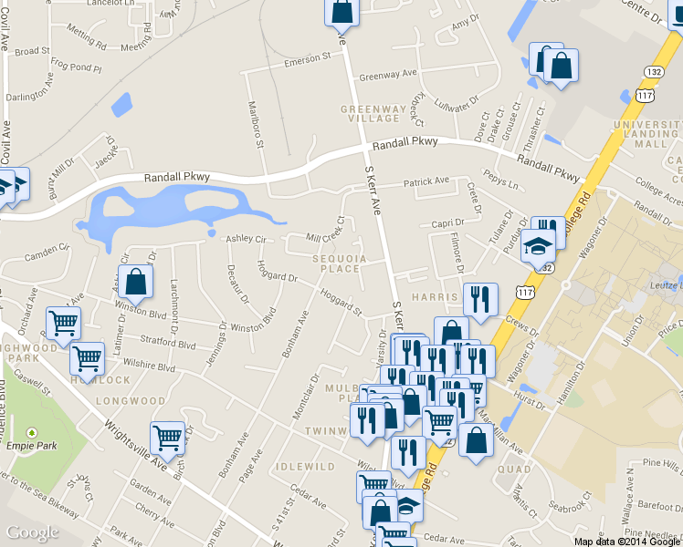 map of restaurants, bars, coffee shops, grocery stores, and more near 4233 Sequoia Court in Wilmington