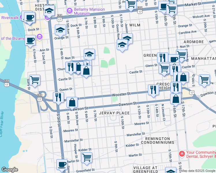 map of restaurants, bars, coffee shops, grocery stores, and more near 703 South 9th Street in Wilmington