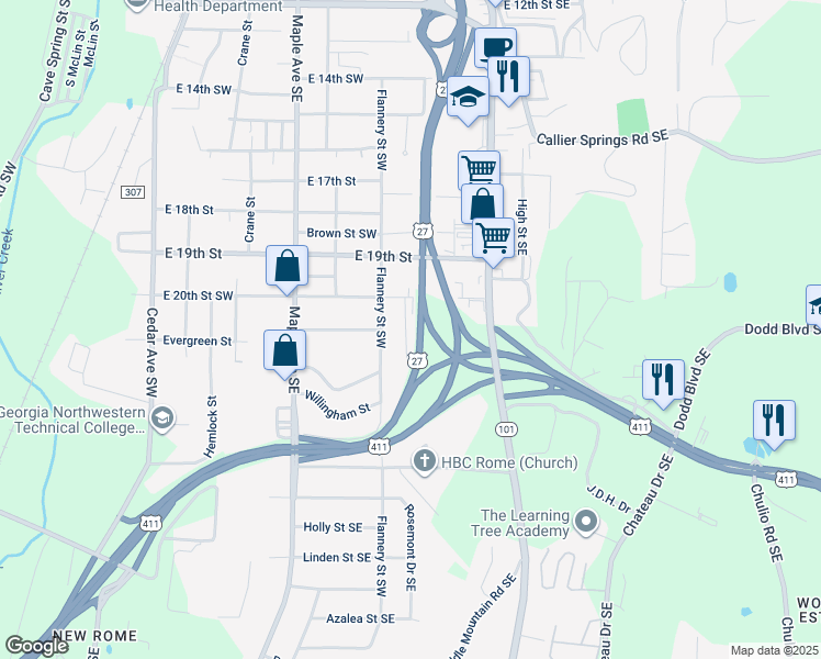 map of restaurants, bars, coffee shops, grocery stores, and more near 111 Hosea Street in Rome