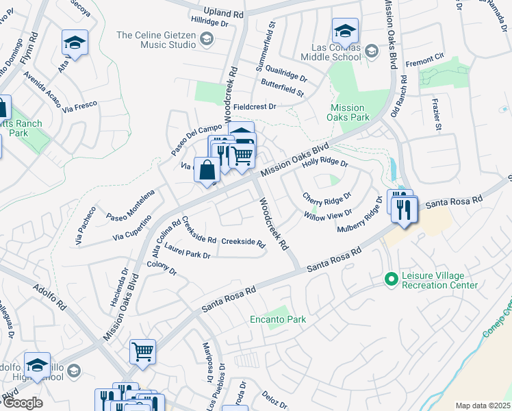 map of restaurants, bars, coffee shops, grocery stores, and more near 5376 San Francesca Drive in Camarillo