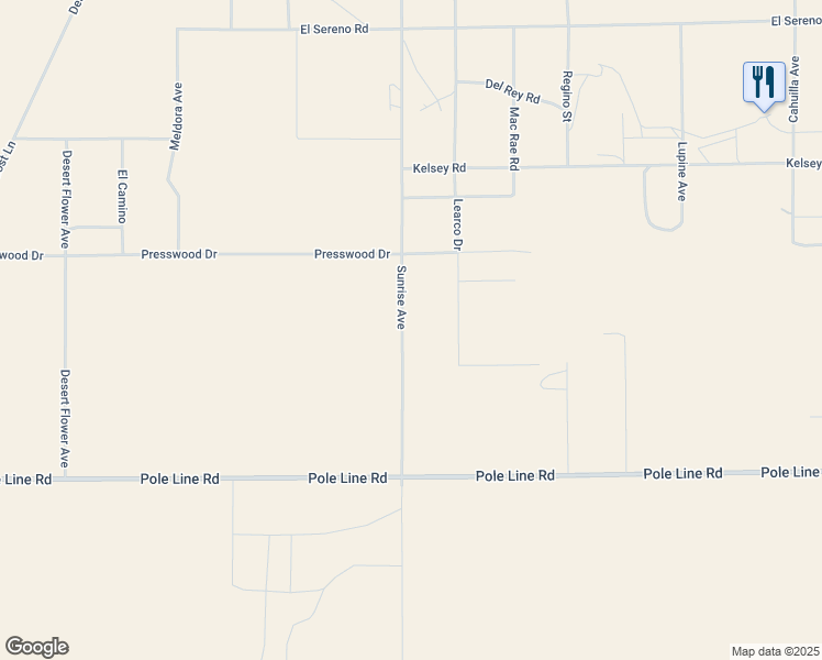 map of restaurants, bars, coffee shops, grocery stores, and more near 1421 Sunrise Avenue in Twentynine Palms