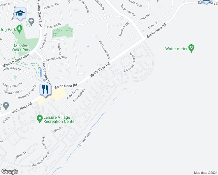 map of restaurants, bars, coffee shops, grocery stores, and more near 38101 Village 38 in Camarillo