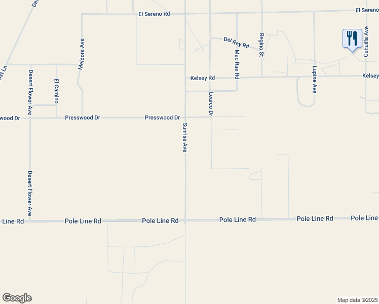 map of restaurants, bars, coffee shops, grocery stores, and more near 1421 Sunrise Avenue in Twentynine Palms