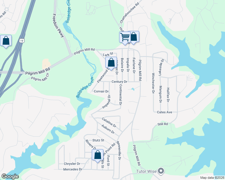 map of restaurants, bars, coffee shops, grocery stores, and more near 2960 Lemans Street in Cumming