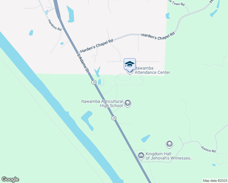 map of restaurants, bars, coffee shops, grocery stores, and more near 11900 Mississippi 25 in Fulton