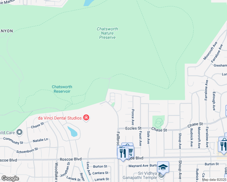 map of restaurants, bars, coffee shops, grocery stores, and more near 22818 West Oak Way in Los Angeles