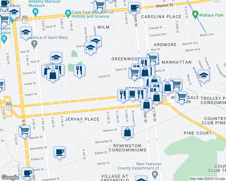 map of restaurants, bars, coffee shops, grocery stores, and more near 710 South 13th Street in Wilmington