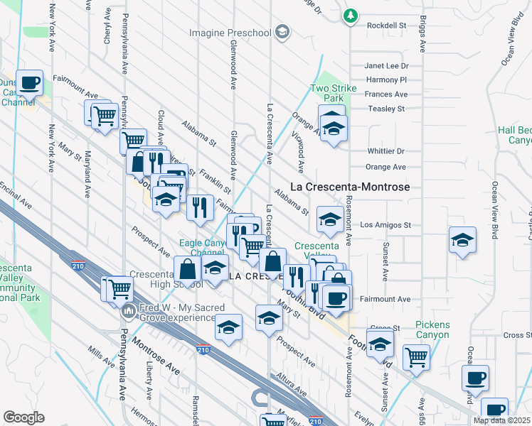 map of restaurants, bars, coffee shops, grocery stores, and more near 4639 La Crescenta Avenue in La Crescenta-Montrose