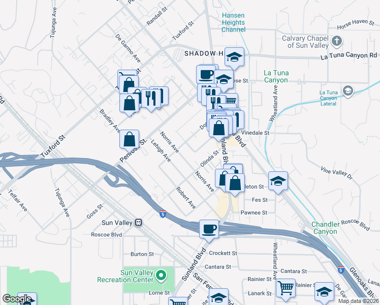 map of restaurants, bars, coffee shops, grocery stores, and more near 8673 Herrick Avenue in Los Angeles