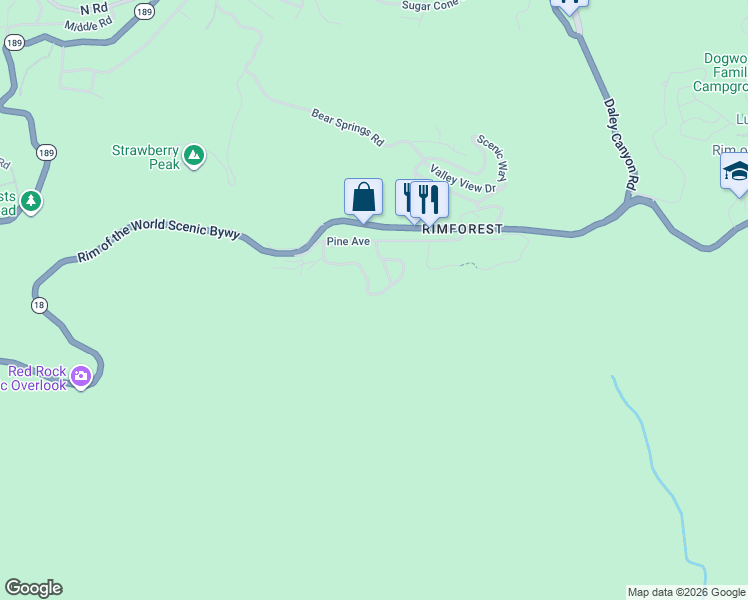 map of restaurants, bars, coffee shops, grocery stores, and more near 26429 Apache Trail in Lake Arrowhead