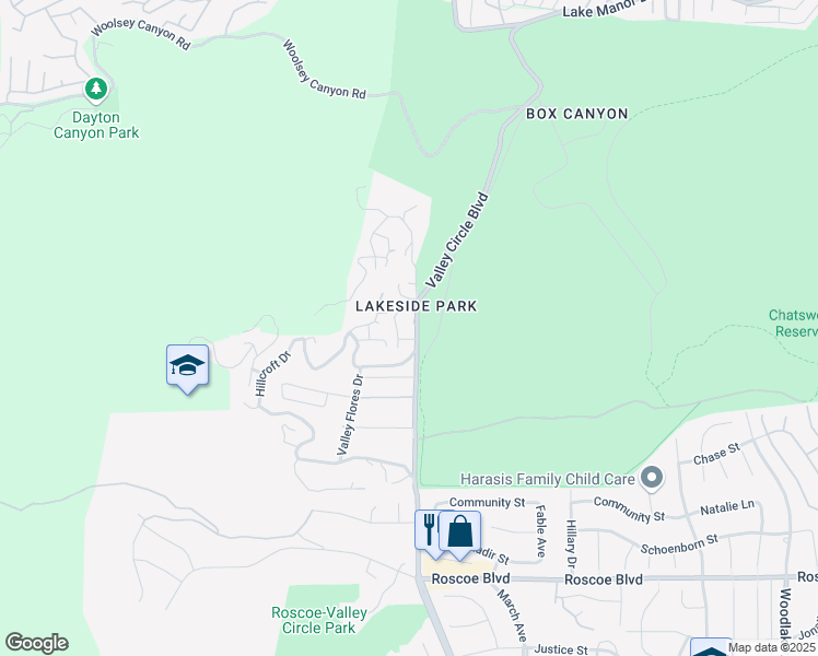 map of restaurants, bars, coffee shops, grocery stores, and more near 8643 Valley Circle Boulevard in Los Angeles