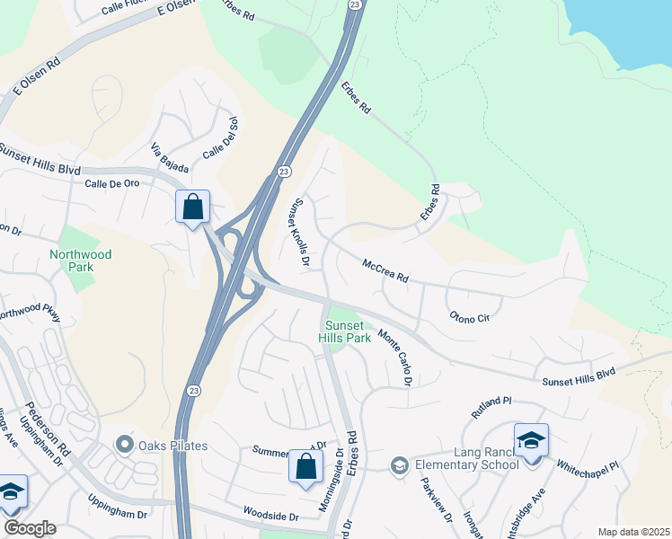map of restaurants, bars, coffee shops, grocery stores, and more near 3544 North Quarzo Circle in Thousand Oaks