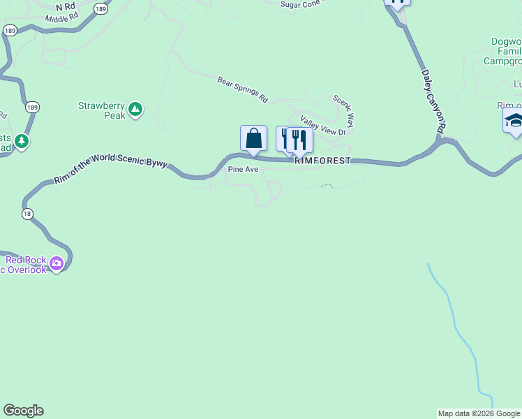 map of restaurants, bars, coffee shops, grocery stores, and more near 26429 Apache Trail in Lake Arrowhead