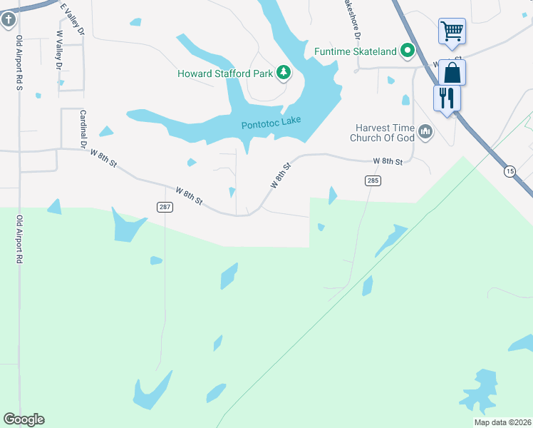 map of restaurants, bars, coffee shops, grocery stores, and more near 347 Stanley St in Pontotoc