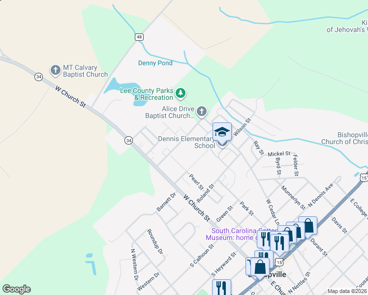 map of restaurants, bars, coffee shops, grocery stores, and more near 214 Chappell Drive in Bishopville