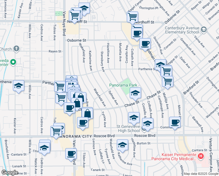 map of restaurants, bars, coffee shops, grocery stores, and more near 14245 Grammar Place in Los Angeles