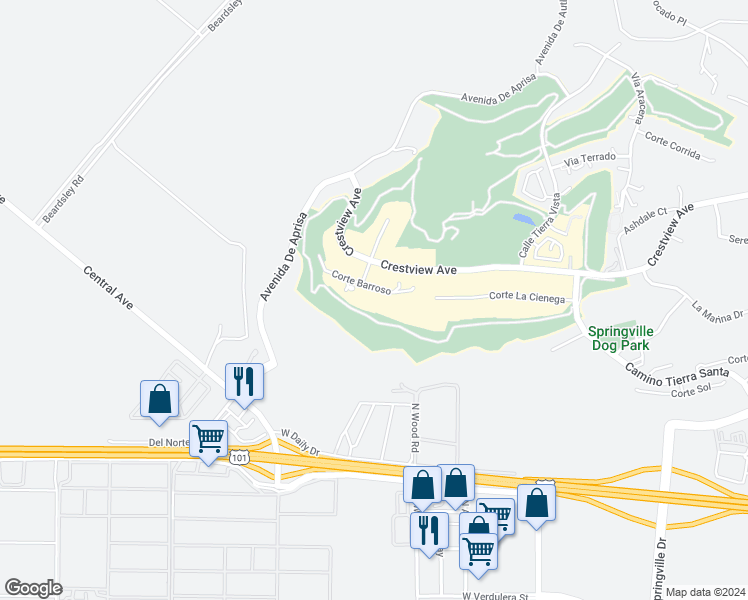 map of restaurants, bars, coffee shops, grocery stores, and more near 1069 Corte Barroso in Camarillo