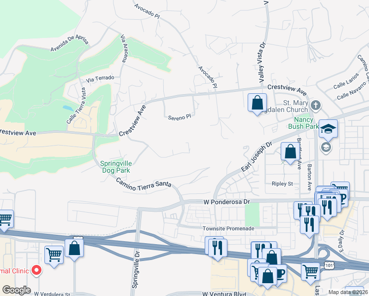 map of restaurants, bars, coffee shops, grocery stores, and more near 427 La Marina Drive in Camarillo