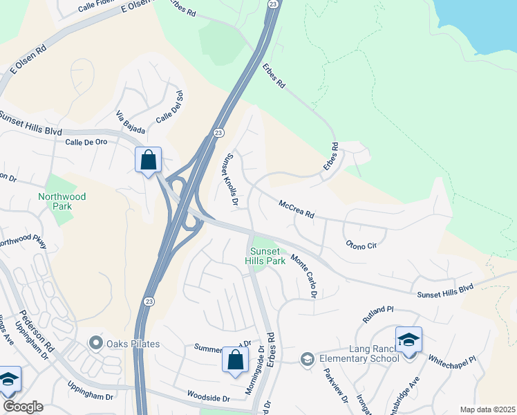 map of restaurants, bars, coffee shops, grocery stores, and more near 3544 North Quarzo Circle in Thousand Oaks