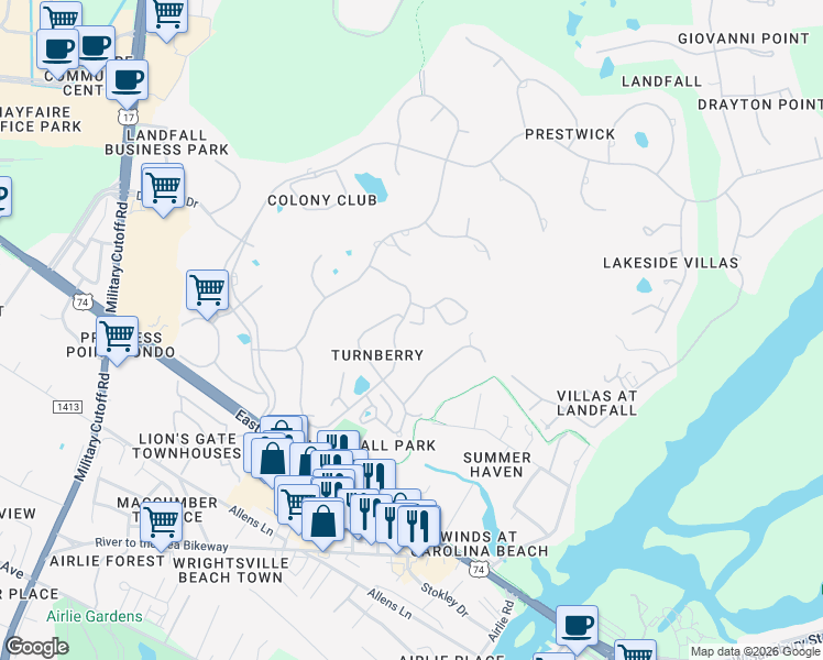 map of restaurants, bars, coffee shops, grocery stores, and more near 1901 Staunton Court in Wilmington
