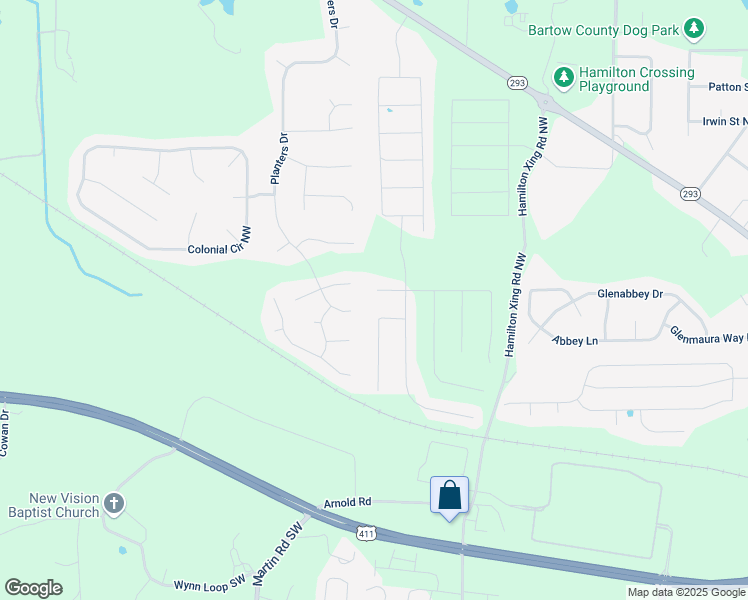 map of restaurants, bars, coffee shops, grocery stores, and more near 102 Andria Way Northwest in Euharlee