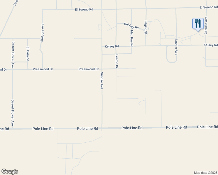 map of restaurants, bars, coffee shops, grocery stores, and more near 1421 Sunrise Avenue in Twentynine Palms