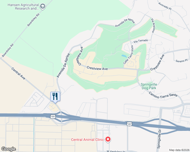 map of restaurants, bars, coffee shops, grocery stores, and more near 1009 Corte Barroso in Camarillo