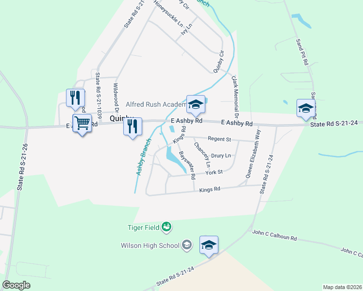 map of restaurants, bars, coffee shops, grocery stores, and more near 6 Bayswater Road in Quinby